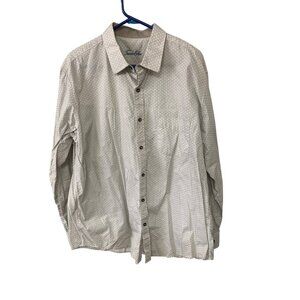 Tasso Elba Mens XL Beige Patterned 100% Cotton Long Sleeve Button-Up Shirt Made